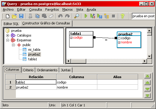 Pantalla del Constructor gráfico de consultas
